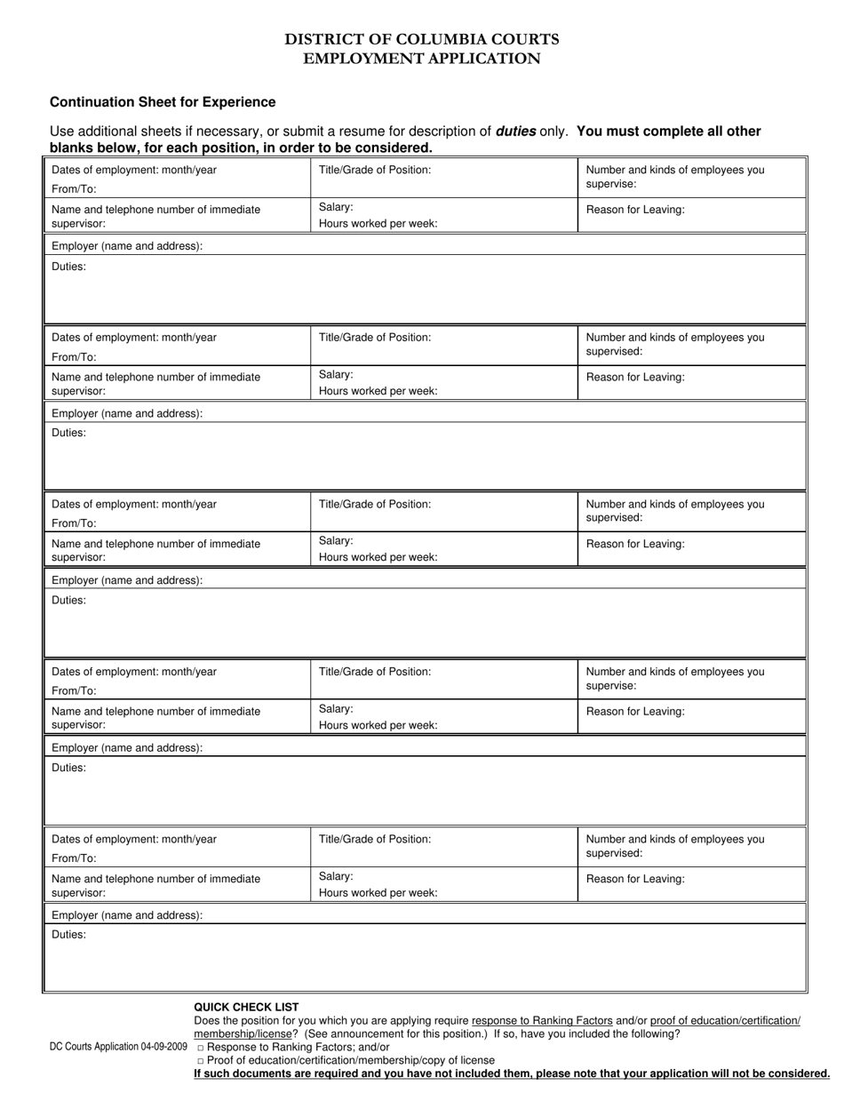 Employment Application - Washington, D.C., Page 3