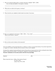 Form 05-002-E Consumer Complaint Form - Texas, Page 2