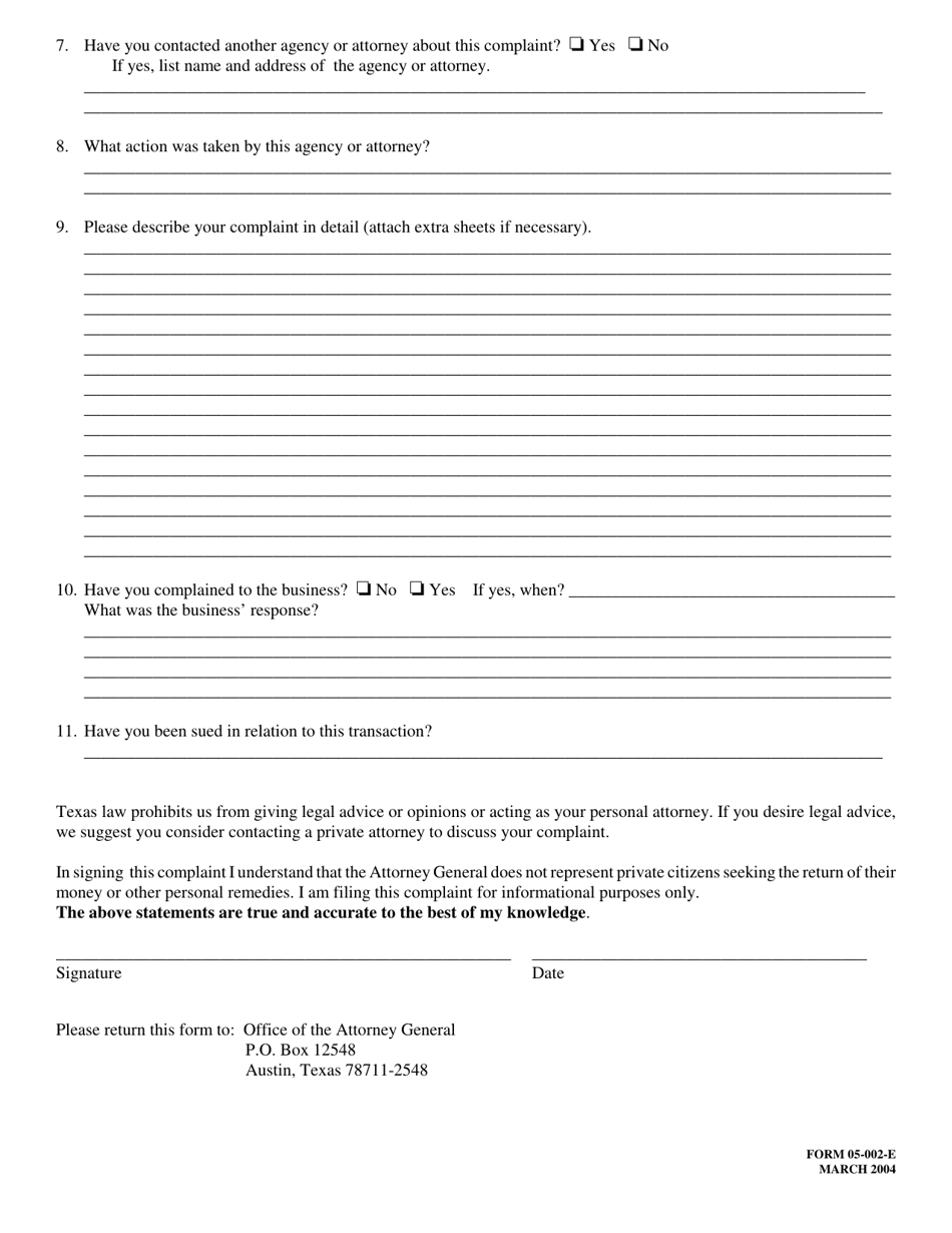 Form 05-002-E - Fill Out, Sign Online and Download Printable PDF, Texas ...