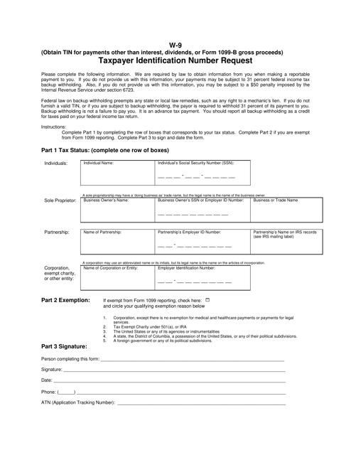 Form W-9 Taxpayer Identification Number Request - Alabama