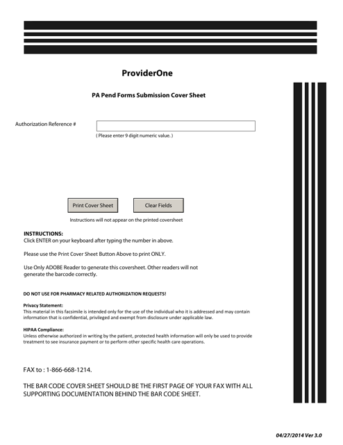 Pa Pend Forms Submission Cover Sheet - Washington Download Pdf