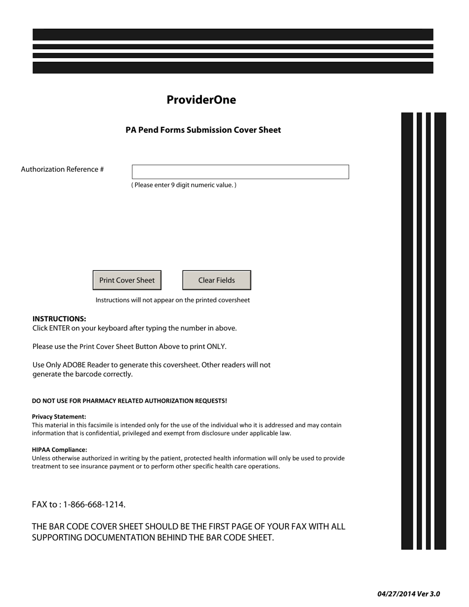 Pa Pend Forms Submission Cover Sheet - Washington, Page 1