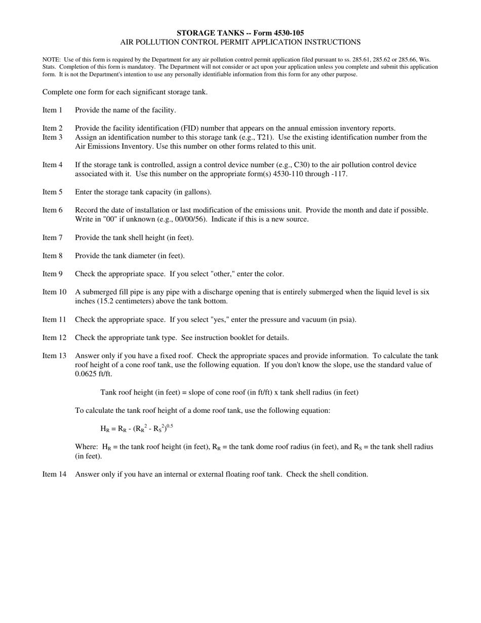 Form 4530-105 Storage Tanks Air Pollution Control Permit Application - Wisconsin, Page 3