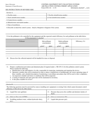 Document preview: Form 4530-116 Control Equipment-Wet Collection Systems Air Pollution Control Permit Application - Wisconsin