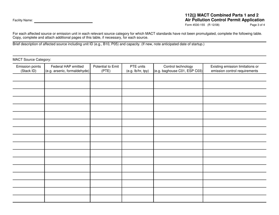 Form 4530-155 112(J) Mact Combined Parts 1 and 2 Air Pollution Control Permit Application - Wisconsin, Page 3