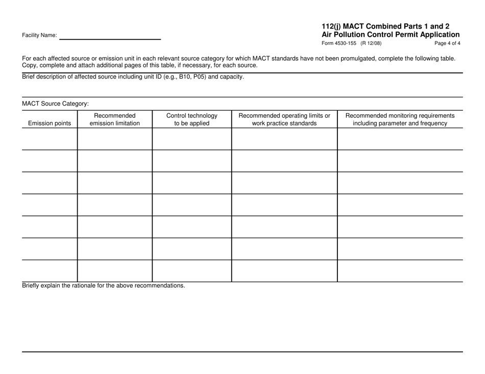 Form 4530-155 112(J) Mact Combined Parts 1 and 2 Air Pollution Control Permit Application - Wisconsin, Page 4