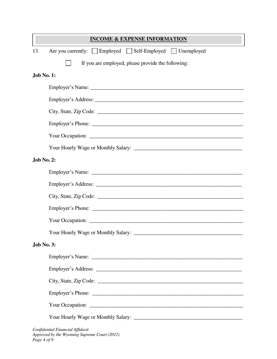 Confidential Financial Affidavit - Wyoming, Page 4