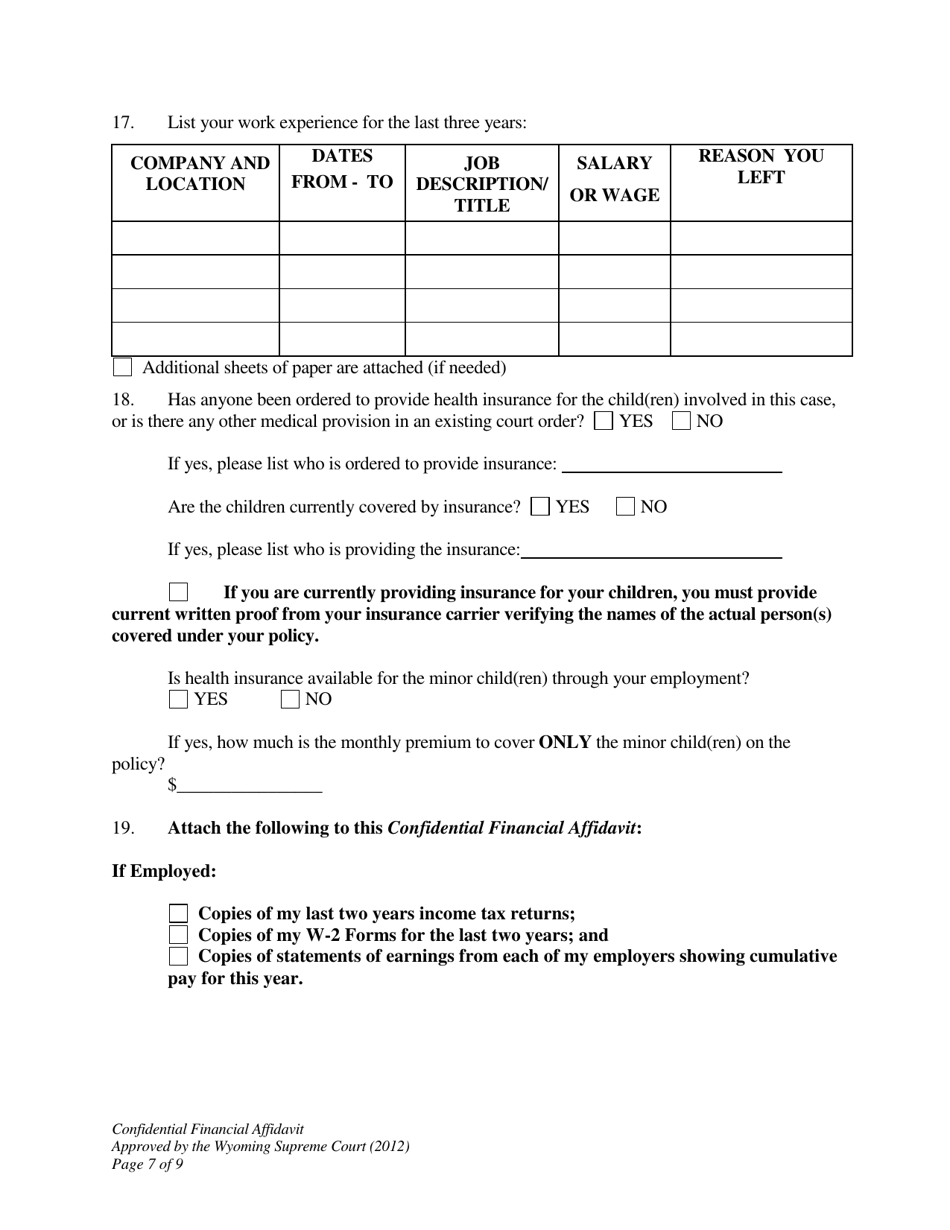 Confidential Financial Affidavit - Wyoming, Page 7