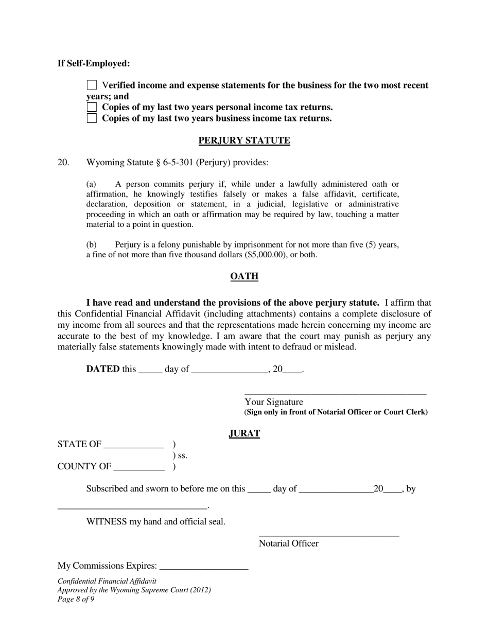 Confidential Financial Affidavit - Wyoming, Page 8