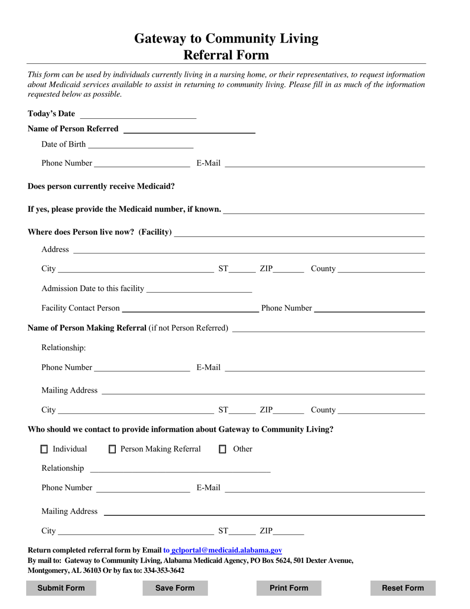 Gateway to Community Living Referral Form - Alabama, Page 1