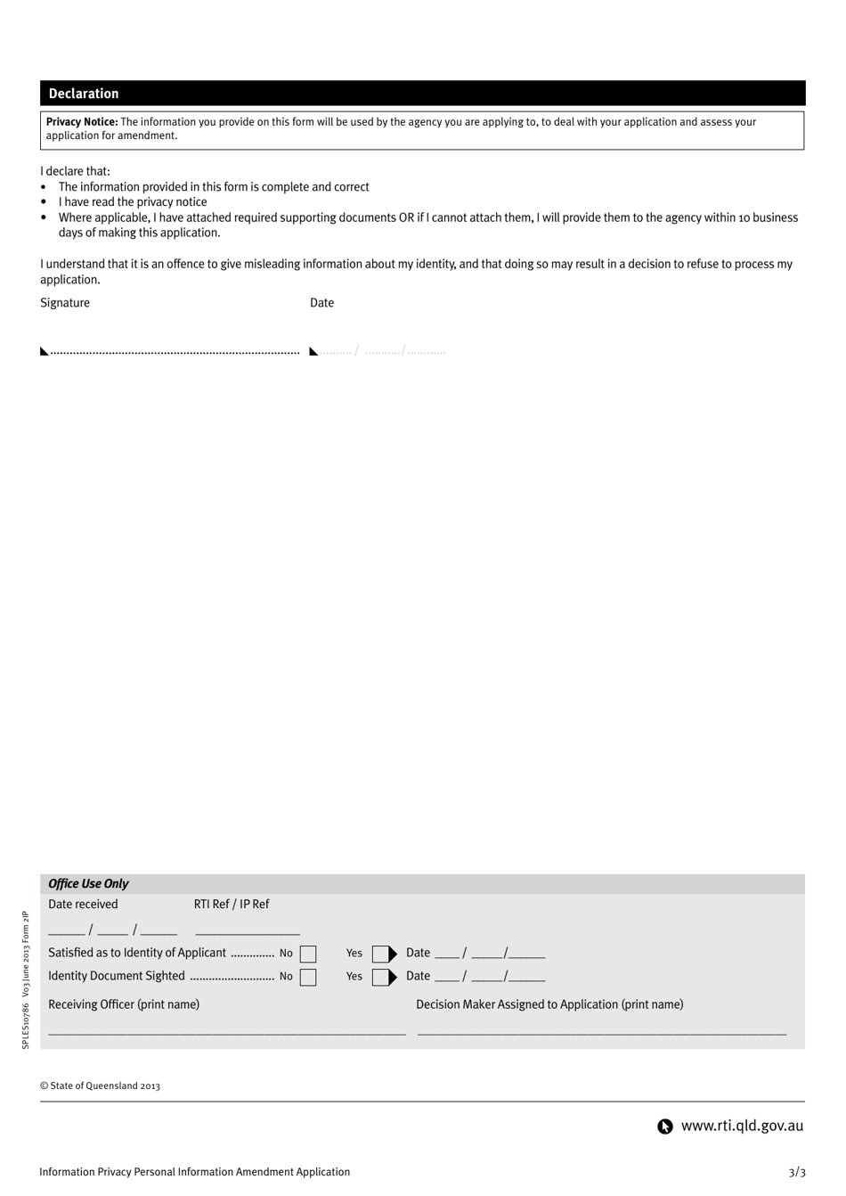 Form 2IP Information Privacy Personal Information Amendment Application - Queensland, Australia, Page 3