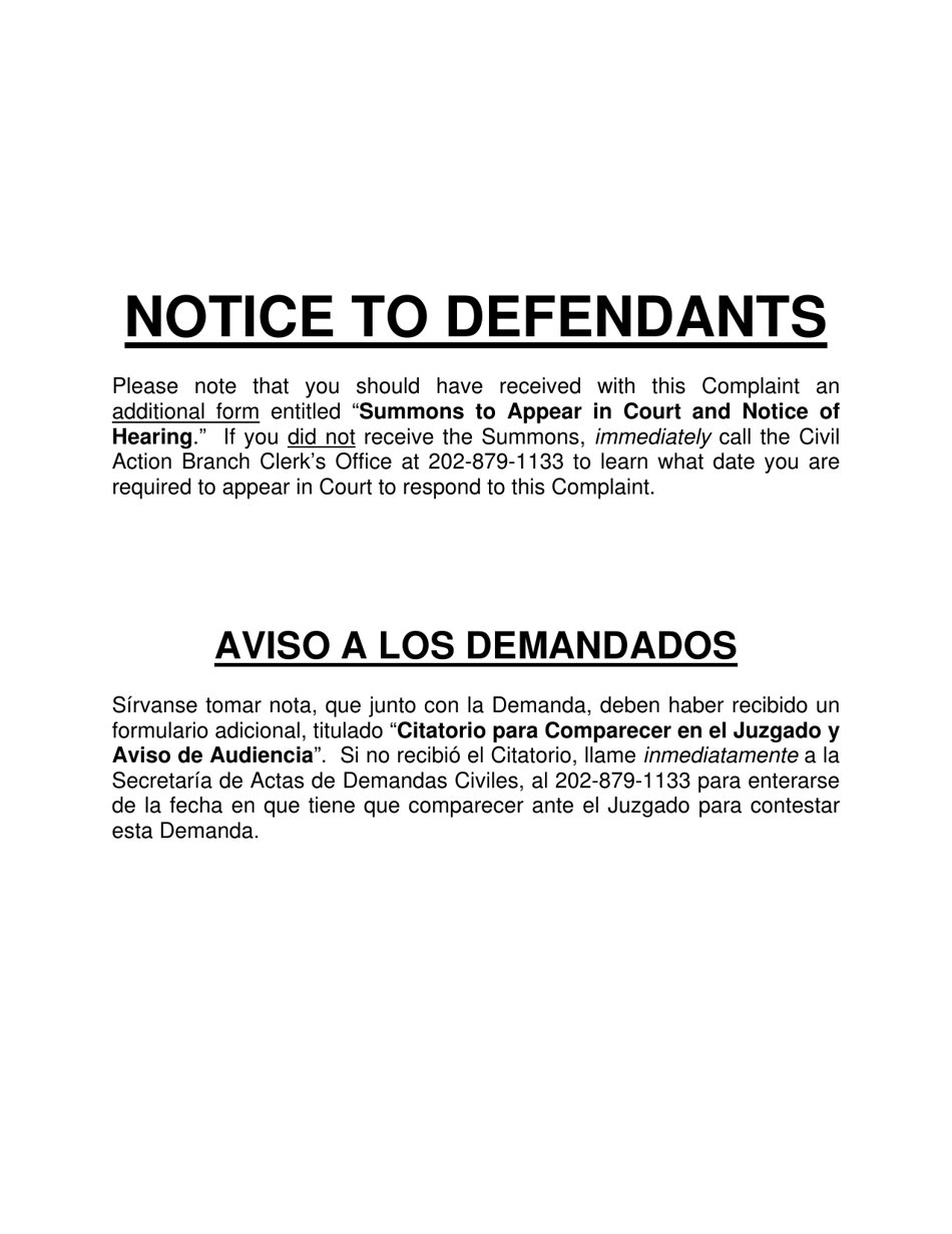 Form CA116 Verified Complaint to Enforce Housing Code Regulations - Washington, D.C. (English / Spanish), Page 4