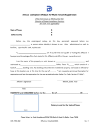Form CCS-FRM-282 &quot;Annual Exemption Affidavit for Multi-Tenant Registration&quot; - City of Dallas, Texas