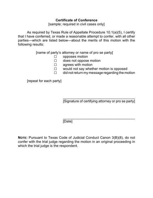 Certificate of Conference - Texas Download Pdf