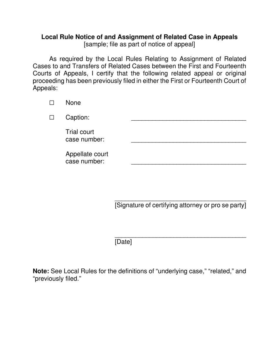Local Rule Notice of and Assignment of Related Case in Appeals - Texas, Page 1