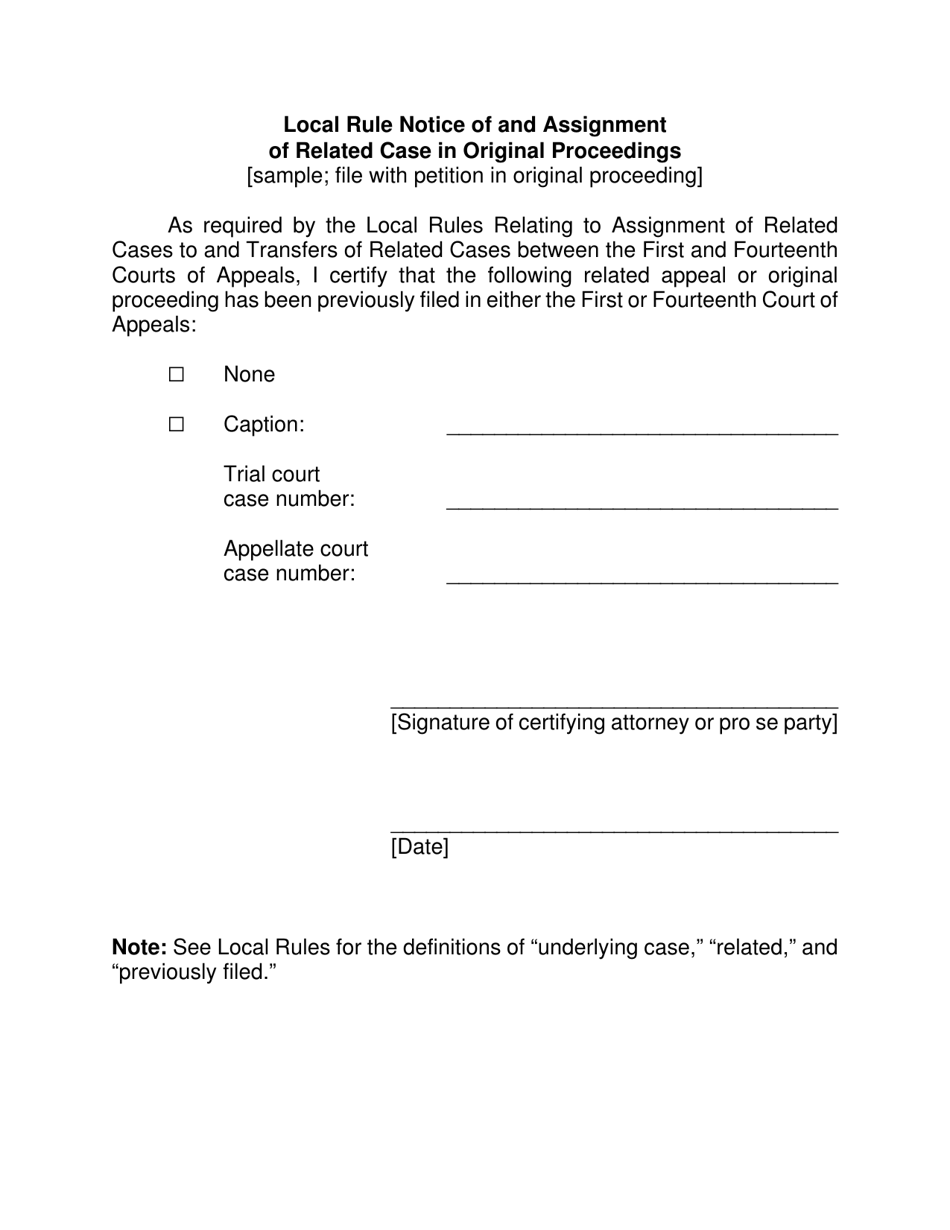Local Rule Notice of and Assignment of Related Case in Original Proceedings - Texas, Page 1
