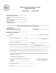 Document preview: Application for Change of Name (Minor) - Washington, D.C.