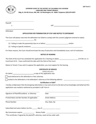 Document preview: L&T Form 5 Application for Termination of Stay and Notice to Defendant - Washington, D.C.