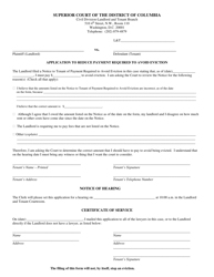 Document preview: Application to Reduce Payment Required to Avoid Eviction - Washington, D.C.