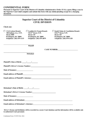 Document preview: Form CV/3072 Confidential Form - Washington, D.C.