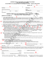 Instructions for Form 1A Verified Complaint for Possession of Real Property (Nonpayment of Rent - Residential Property) - Washington, D.C., Page 4
