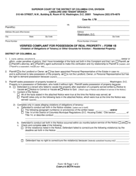 Form 1B Verified Complaint for Possession of Real Property (Violation of Obligations of Tenancy or Other Grounds for Eviction - Residential Property) - Washington, D.C. (English/Spanish)
