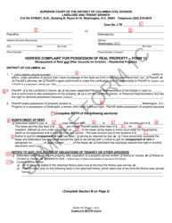 Instructions for Form 1C Verified Complaint for Possession of Real Property (Nonpayment of Rent and Other Grounds for Eviction - Residential Property) - Washington, D.C., Page 5