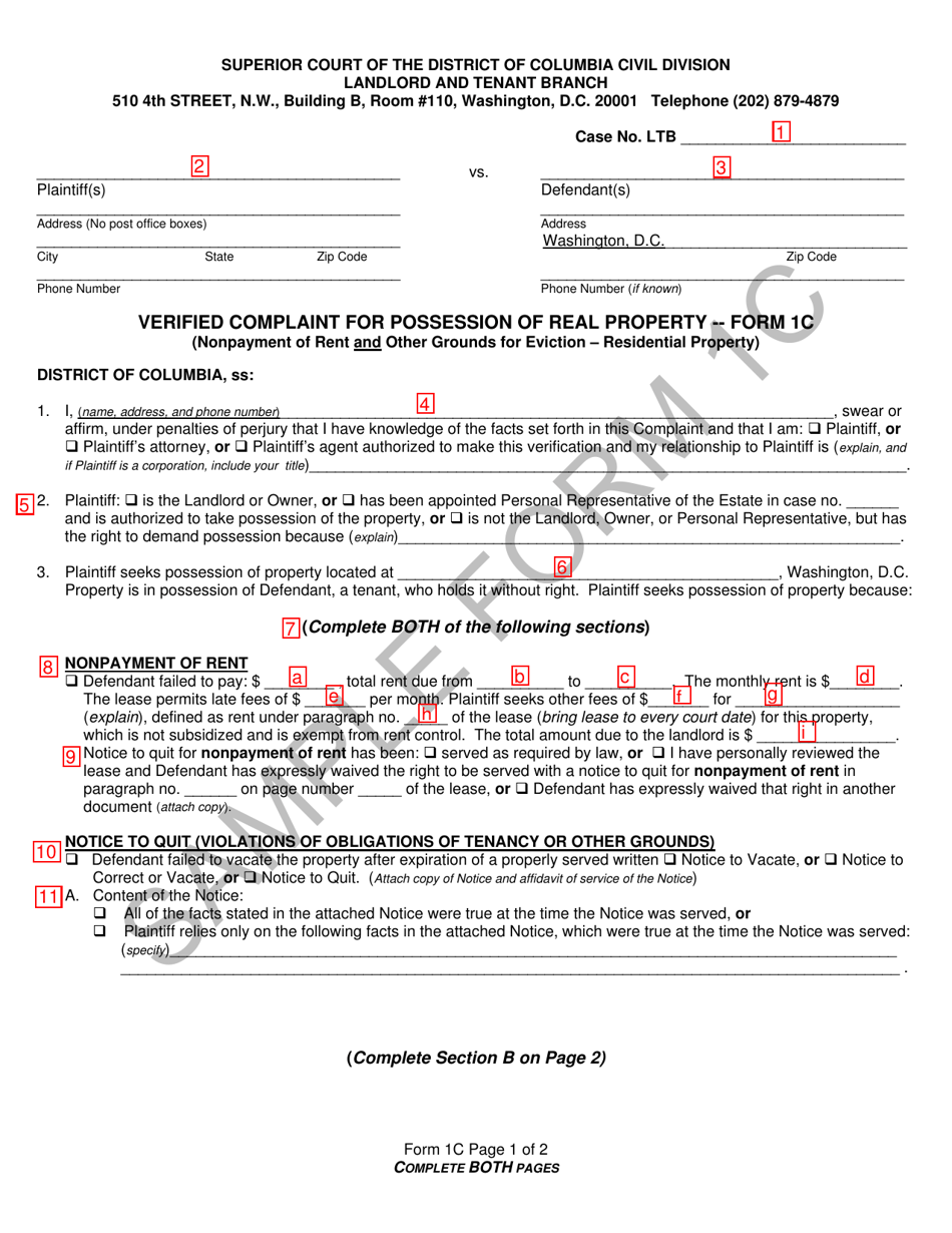 Download Instructions For Form 1c Verified Complaint For Possession Of Real Property Nonpayment 5723