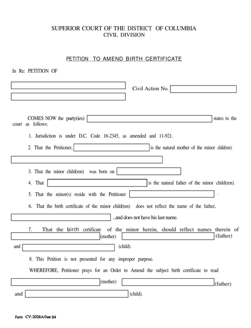 Form CV-2026A  Printable Pdf