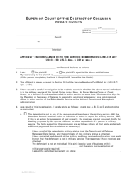 Affidavit in Compliance With the Service Members Civil Relief Act (2003) - Washington, D.C.