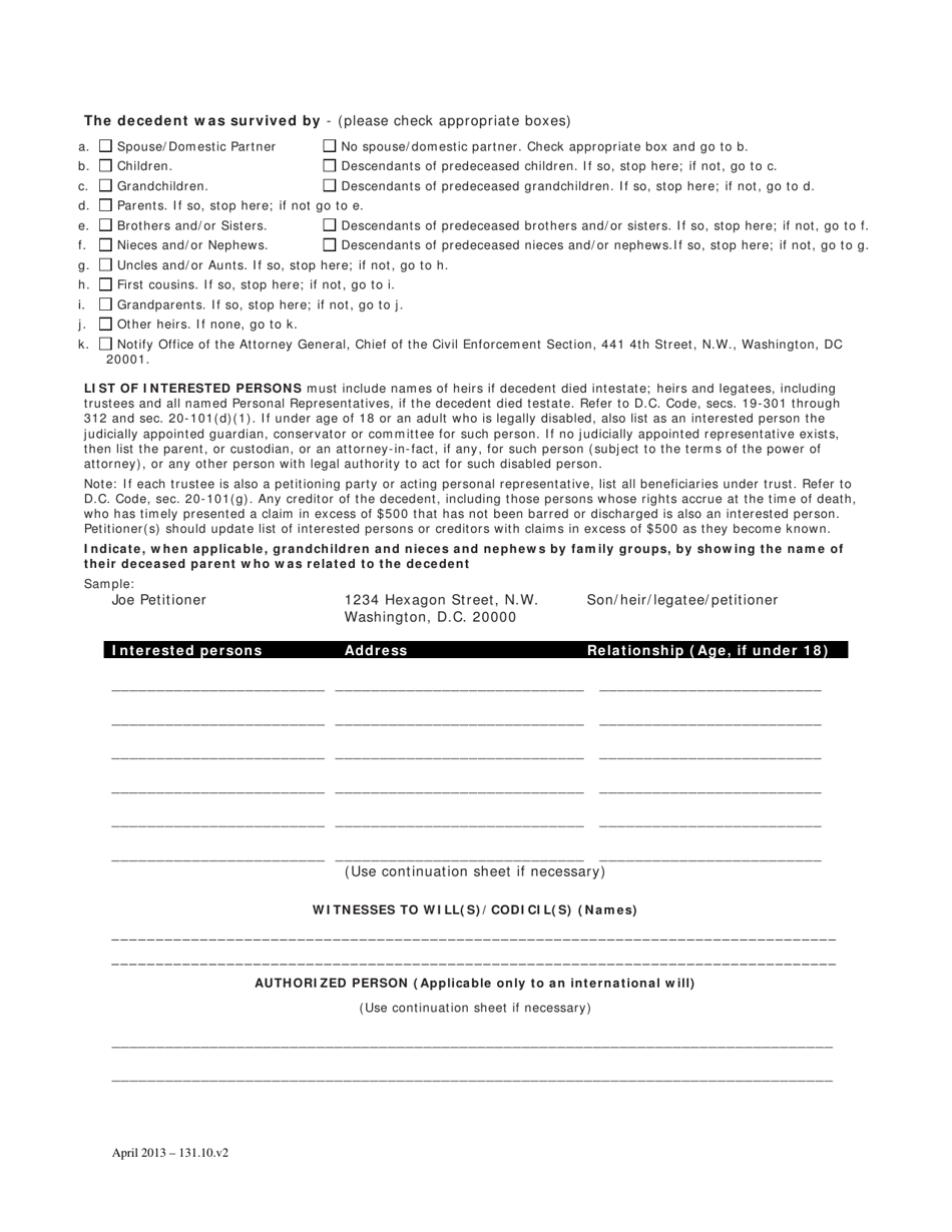 Petition for Probate - Washington, D.C., Page 3