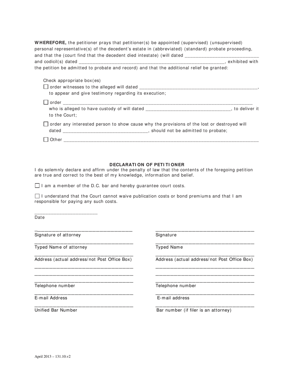 Petition for Probate - Washington, D.C., Page 5