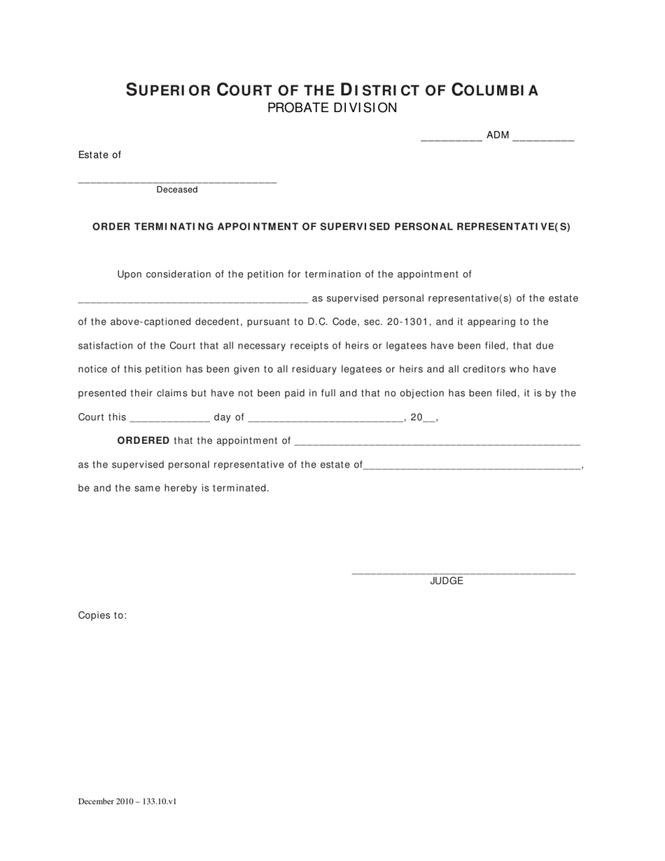 Petition for Termination of Appointment of Supervised Personal Representative, Notice Accompanying Petition and Order - Washington, D.C., Page 4