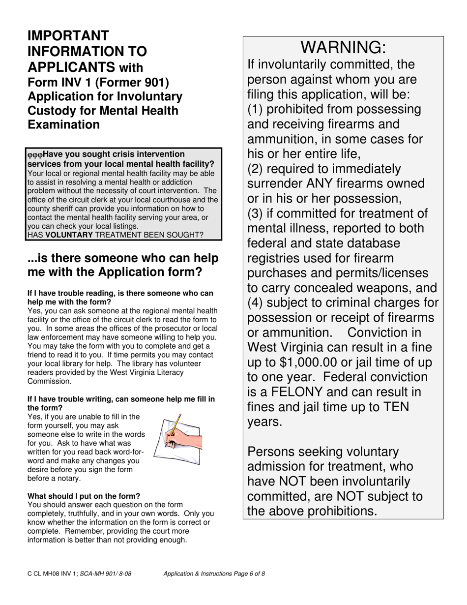 Form INV1 Application for Involuntary Custody for Mental Health Examination - West Virginia, Page 6