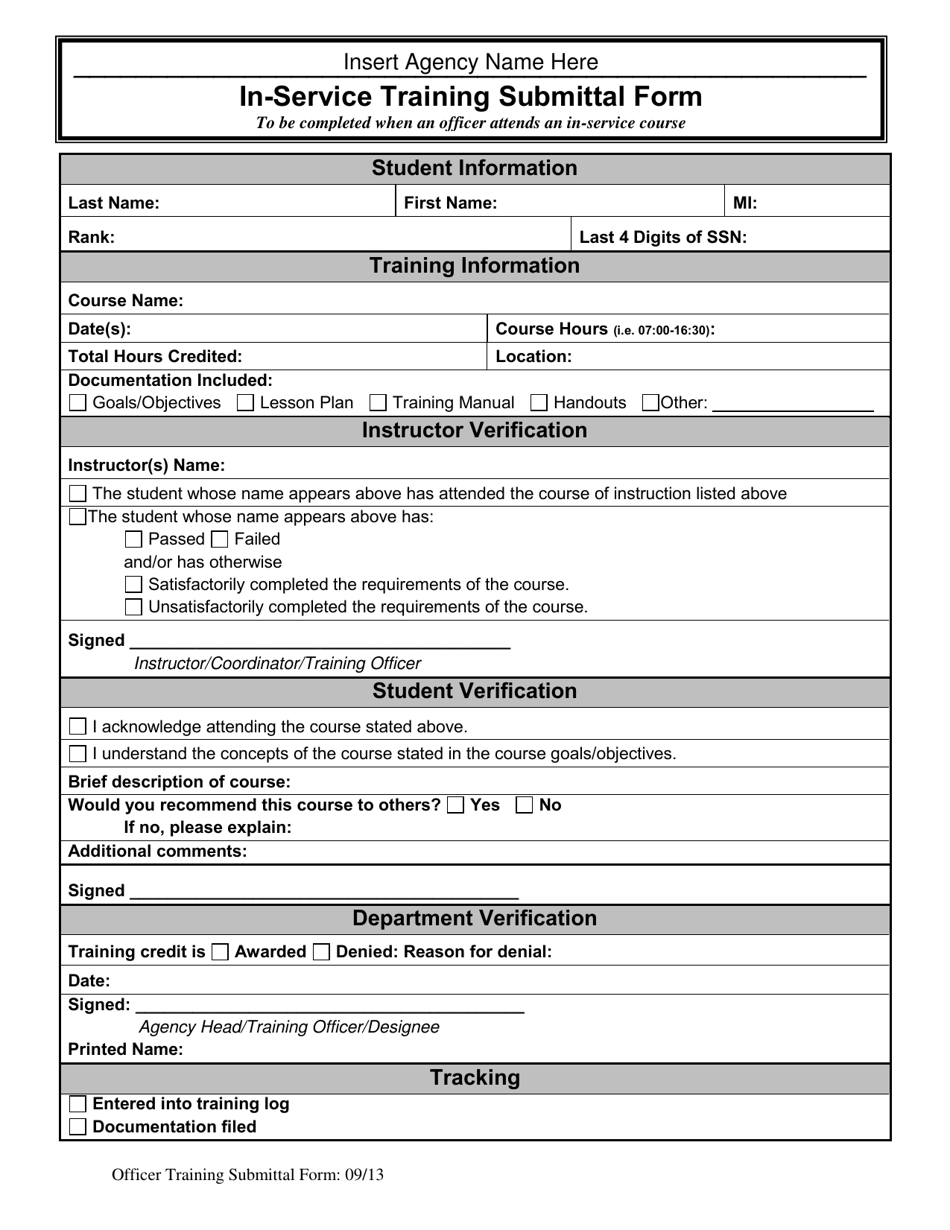 In-Service Training Submittal Form - Vermont, Page 1