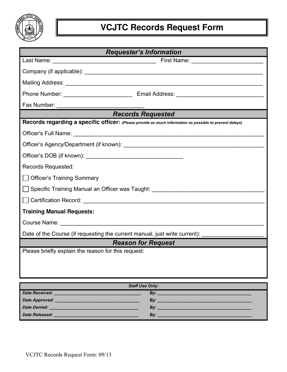 Records Request Form - Vermont, Page 1