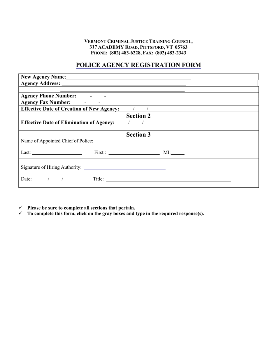 vermont-police-agency-registration-form-download-printable-pdf