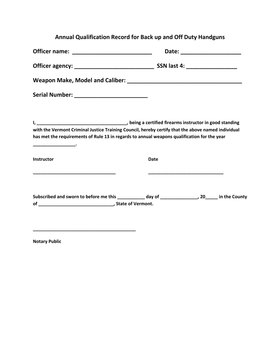 Annual Qualification Record for Back up and off Duty Handguns - Vermont, Page 4