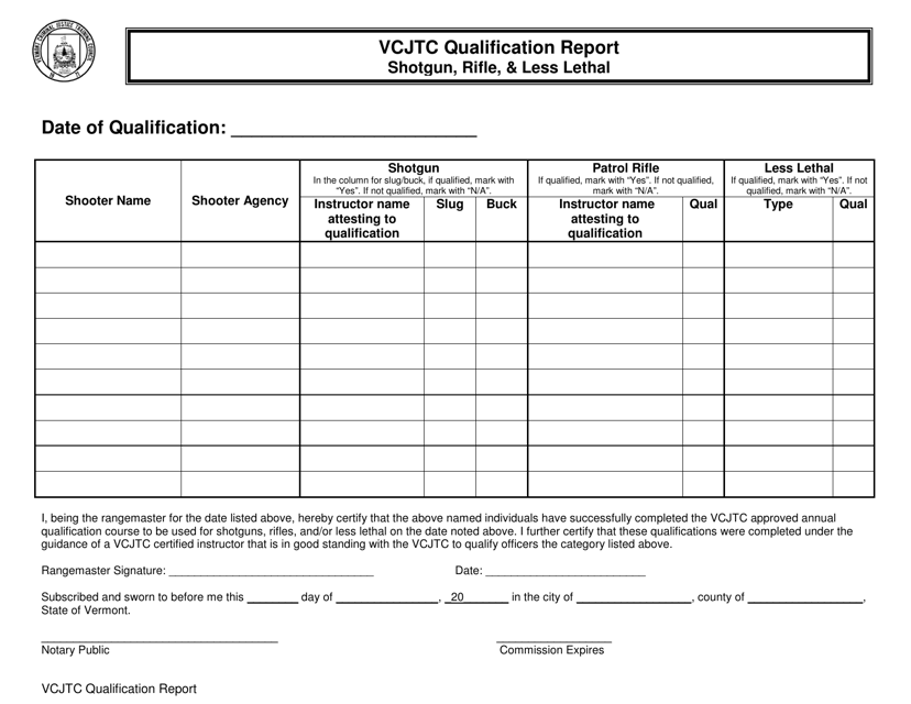 Vcjtc Qualification Report - Shotgun, Rifle, & Less Lethal - Vermont