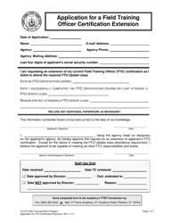 Application for a Field Training Officer Certification Extension - Vermont