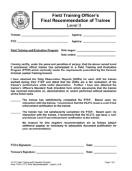 Form FTEP-3 Field Training Officer's Final Recommendation of Trainee - Level Ii - Vermont