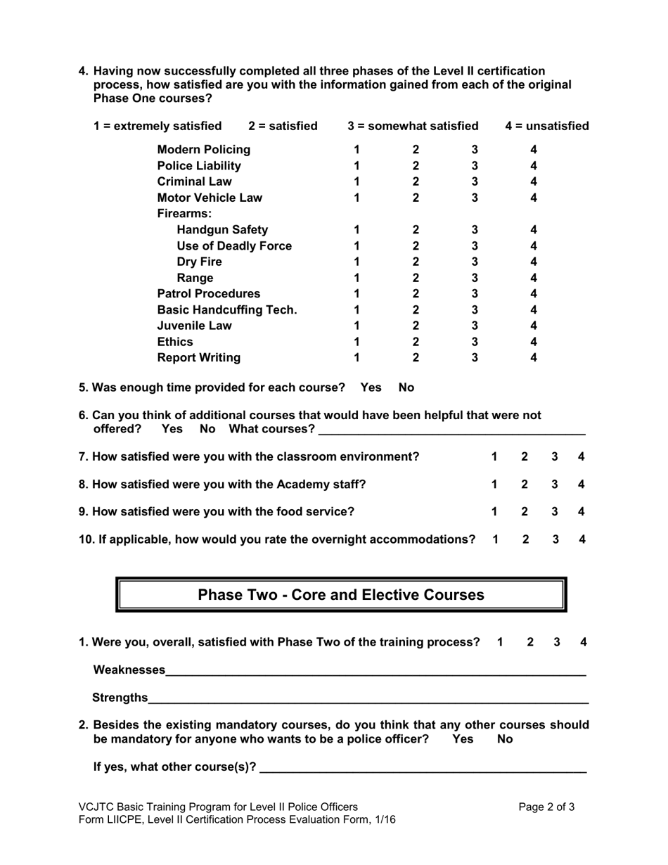 Form LIICPE Level II Certification Process Evaluation Form - Vermont, Page 2