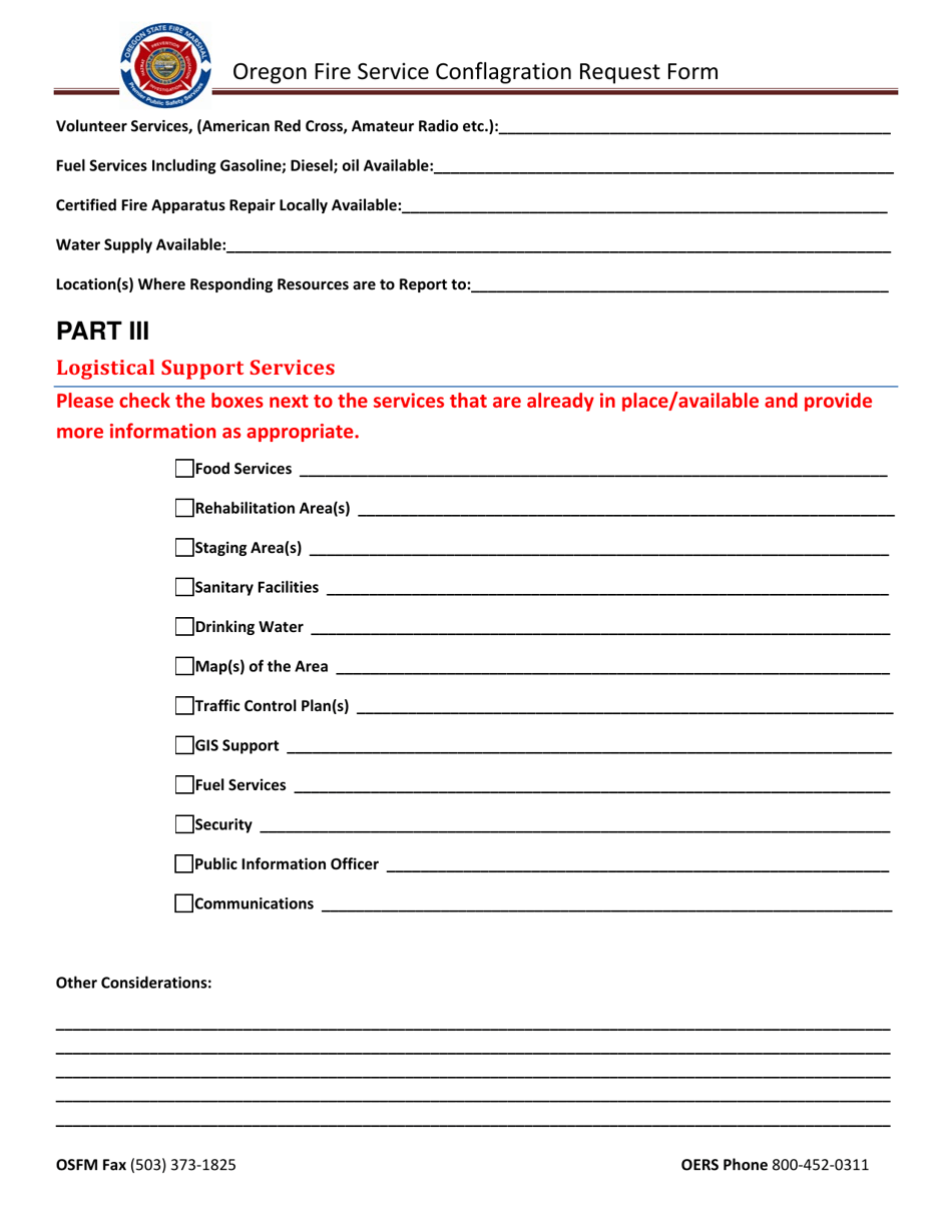 Conflagration Request Form - Oregon, Page 3