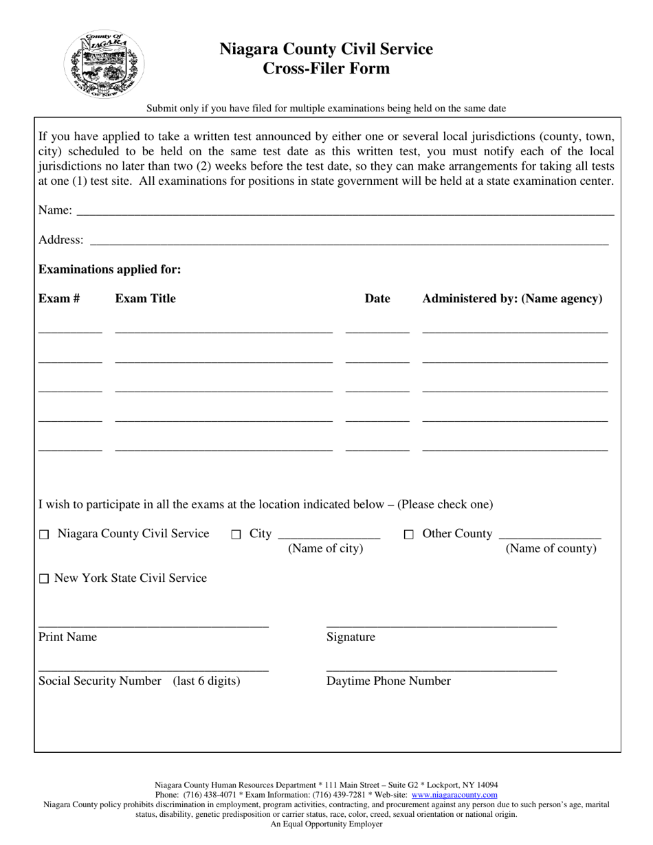 Niagara County, New York Crossfiler Form Fill Out, Sign Online and