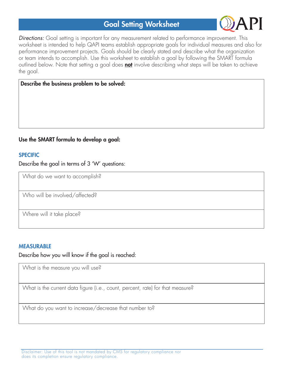 Goal Setting Worksheet, Page 1