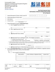 Document preview: Form A461-40RPCHG Responsible Person Change Application - Virginia