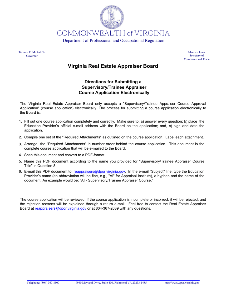 Form A461-4006STA_CRS Supervisory Appraiser / Trainee Appraiser Course Application - Virginia, Page 3