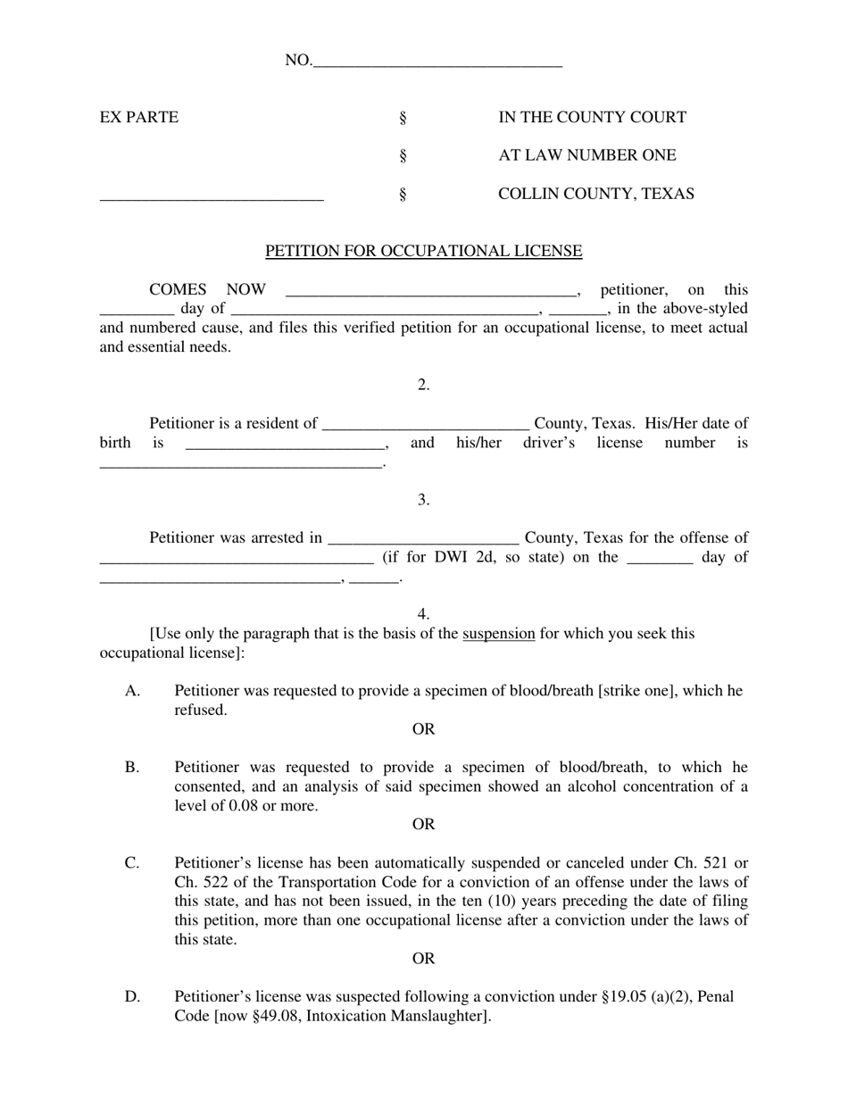 Collin County, Texas Petition for Occupational Driver's License - Fill ...