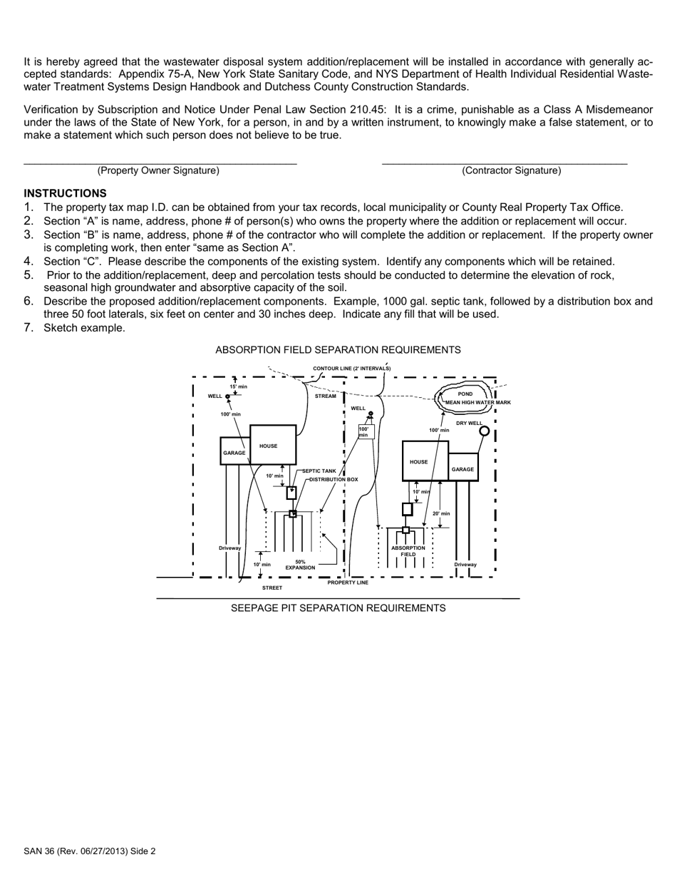 Form SAN36 Wastewater Disposal System Registration  Notice of Intent - Dutchess County, New York, Page 2