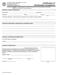 Form HD-159 Certification of Construction Compliance - Dutchess County, New York